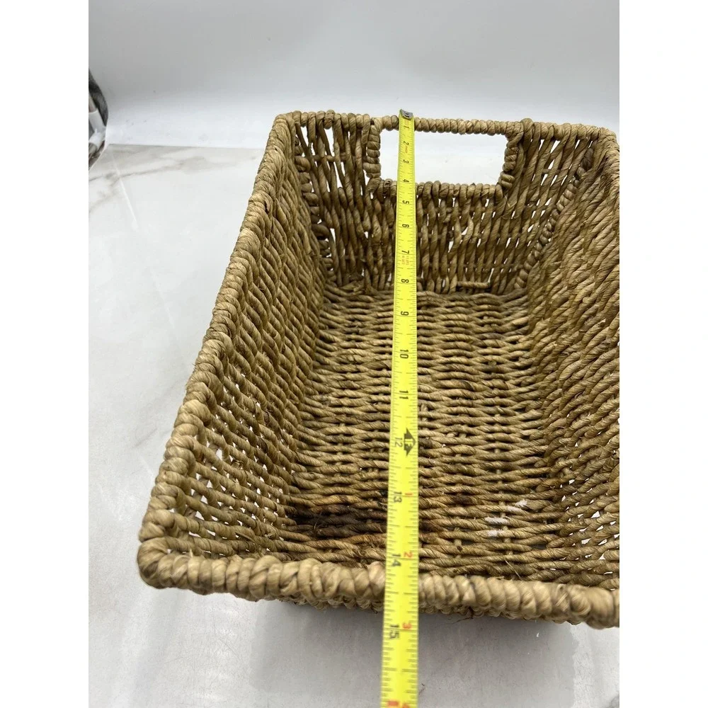 Natural Woven Seagrass Storage Basket Rectangle with Handles Boho Decor 14x10